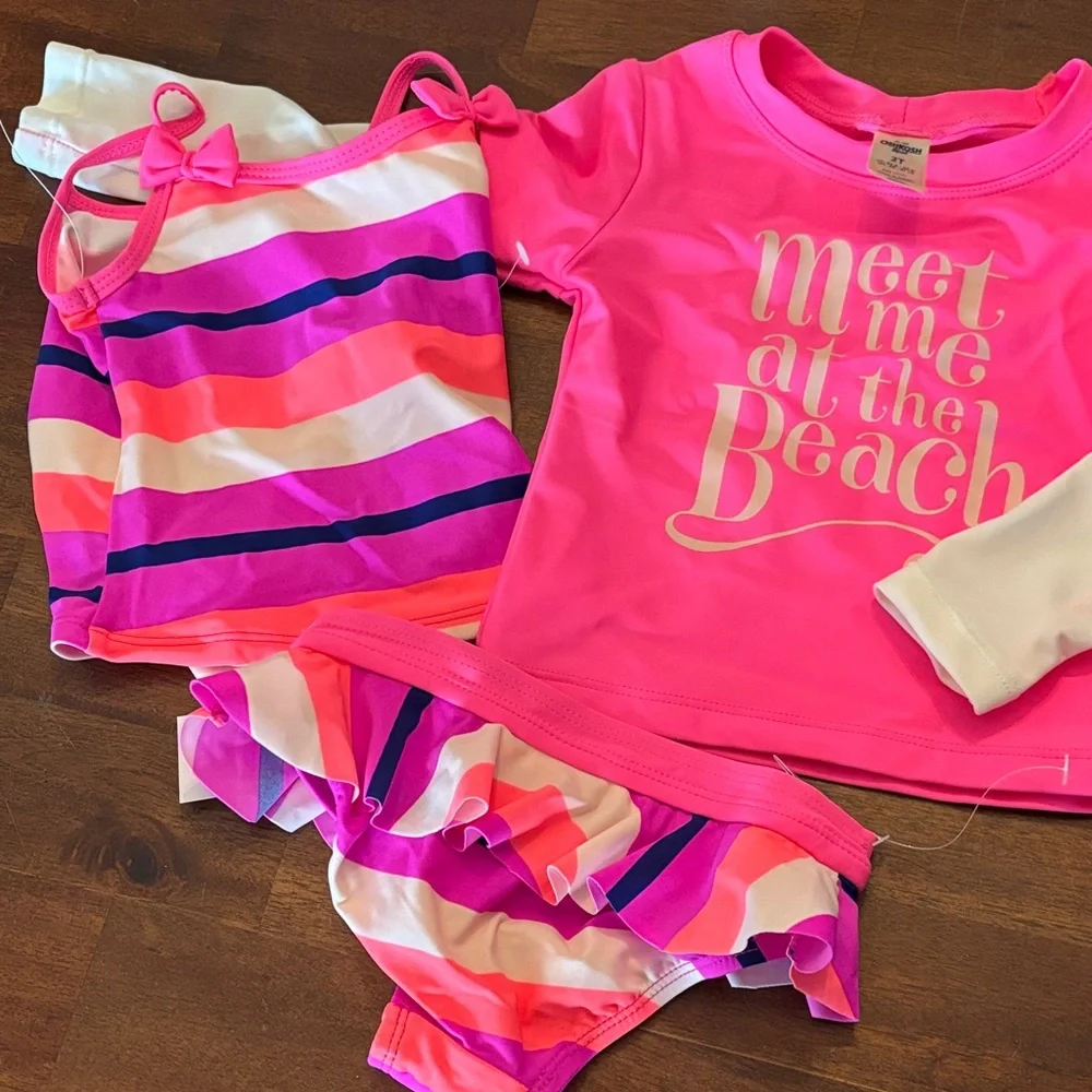 NWT OshKosh B'gosh Pink and Purple Kids Swim 3 Piece Rashguard Swim Set!